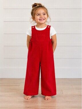 Little English Kids Red Corduroy Longall Lined Longalls Size 3T Classic Holiday